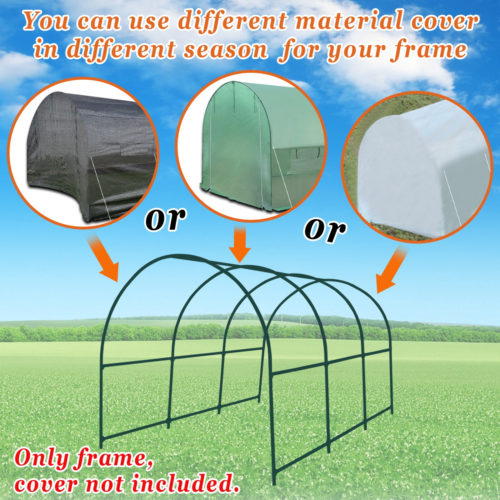 SUNNY Large Greenhouse Walk in Outdoor Plant Gardening Hot Greenhouse Frame Only (12'x7'x7')