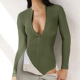thumbnail image 4 of ylioge Long Sleeve Undershirt for Women, Womens Shapewear Bodysuit Y2k Skintight Slim Fit Zip Up Base Layer Solid Color Lightweight Warm One Piece Jumpsuits for Women Fall Saving Clearance, 4 of 5