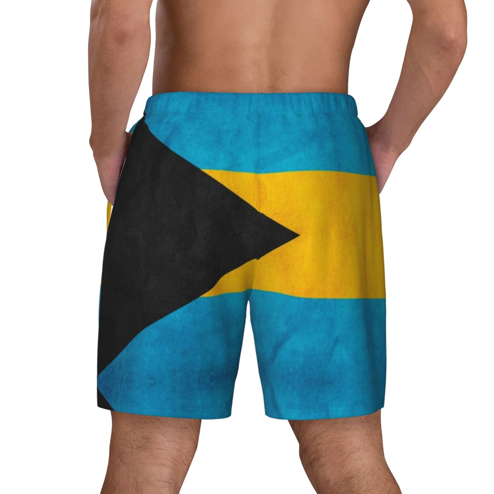 Men's Retro Bahamian Flag Swim Trunks with Compression Liner Bathing Suit Swimwear