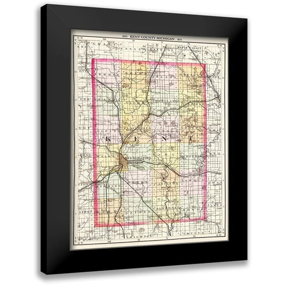 Walling 12x14 Black Modern Framed Museum Art Print Titled - Kent Michigan - Walling 1873