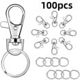 thumbnail image 1 of Lote de 100 ganchos giratorios de aleación (50 hebillas plateadas para perro + 50 aros planos para llave) para llaveros, accesorios de joyería, bolsos, llaves y manualidades., 1 of 5