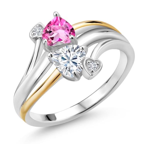 Gem Stone King 925 Silver and 10K Yellow Gold Lab Grown Diamond Ring Mystic Topaz Moissanite (1.04 Cttw, Size 5)