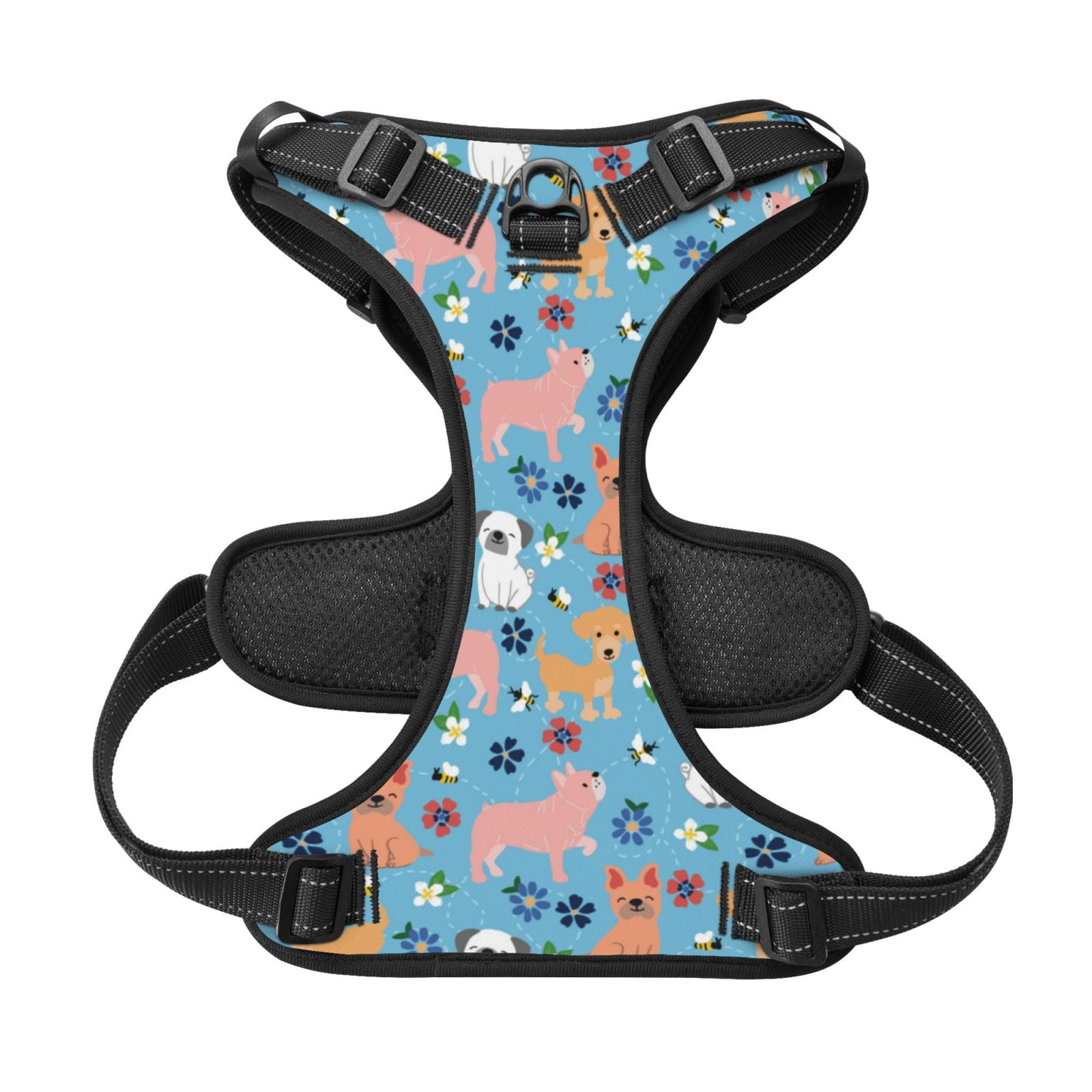 Kdxio Cute Dog Print No Pull Dog Harness Adjustable Reflective Oxford Easy Control Medium Large Dog Harness for Training and Everyday-Large