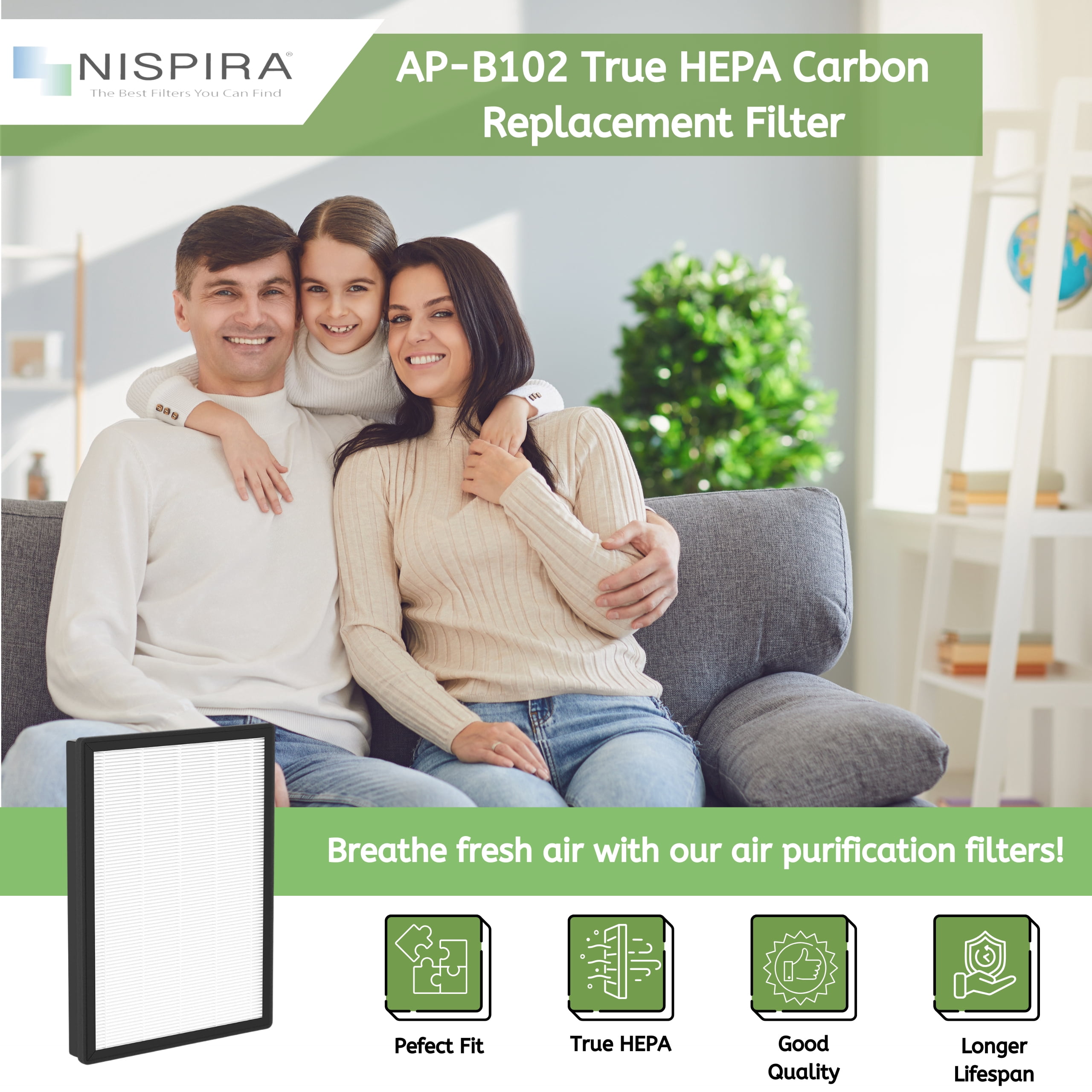 Nispira AP450F True HEPA Filter Compatible with Envion Allergy Pro AP450 Air Purifier. 3 Sets