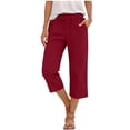 thumbnail image 1 of Pantalones Recortados para Mujer Casuales de Vestir con Cintura Elástica, Pantalones Capri con Bolsillos, Color Sólido, Vacaciones de Verano, Capris de Pierna Recta, Rojo, L, 1 of 4