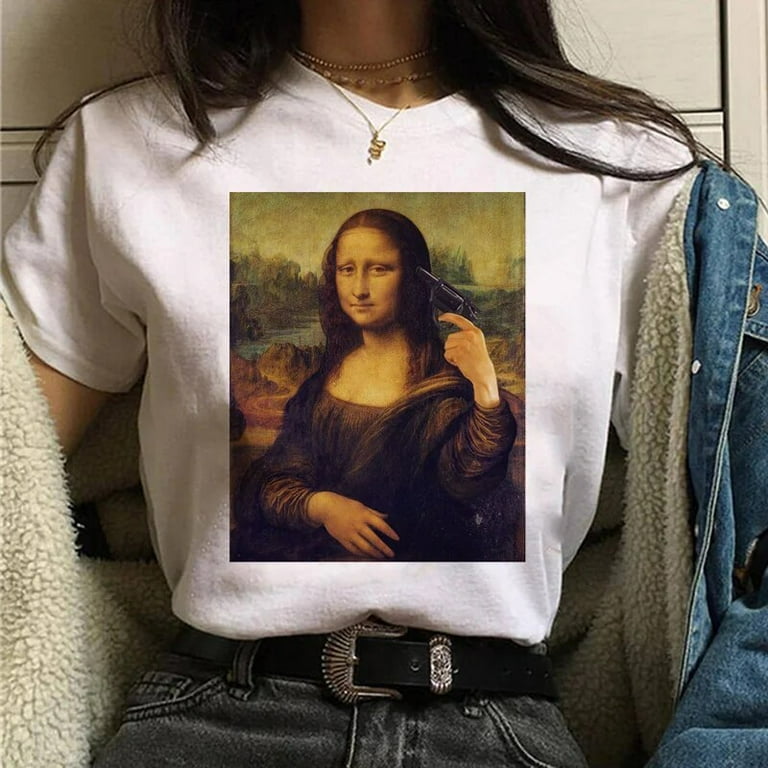 Mona Lisa T Shirt Harajuku Women 90s Funny Vintage White tshirt 