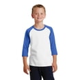 thumbnail image 1 of Port & Company ®  Youth Core Blend 3/4-Sleeve Raglan Tee. Pc55yrs S White/ Royal, 1 of 2