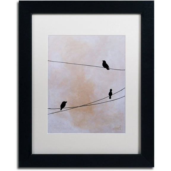 Trademark Fine Art 'Bird on Wire White' Canvas Art by Nicole Dietz, White Matte, Black Frame