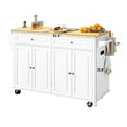 thumbnail image 4 of Hlivelood 59" Rolling Kitchen Island Carts with Drop Leaf, Large Island Table for Kitchen with Rubber Wood Top and Rack and Storage Cabinet, Adjustable Shelves, 2 Drawer, Lockable Casters, Matte, 4 of 7