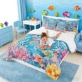 thumbnail image 4 of Manfei Watercolor Octopus Sea Turtle Bedding Comforter Set for Kids Boys and Girls, Coral Seashell King Bedding Sets, Reversible 7 Pieces, 4 of 6