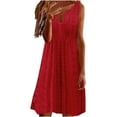thumbnail image 1 of asddcavvf Robes pour Femmes Mode Féminine Robe Jacquard Évasée Col en V Sans Manches Couleur Unie, 1 of 5