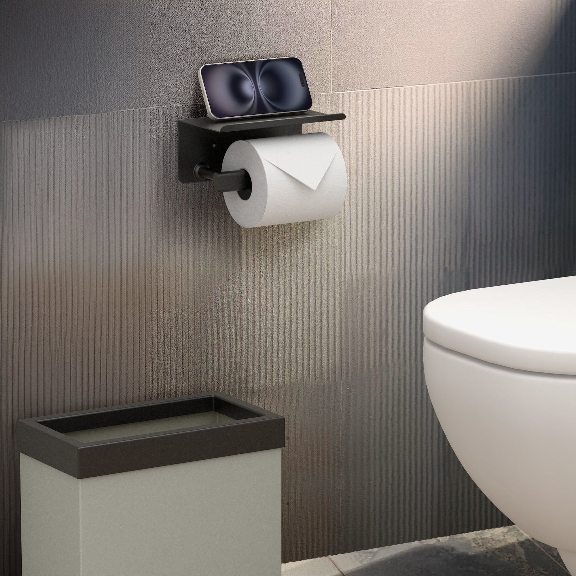Gatco 1422MX Elevate Toilet Paper Holder w/Mobile Shelf, Matte Black