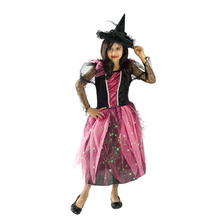 Witch Costume for Girls Pink Size Small Medium Large 4-6, 6-8, 8-10 (S 4-6)