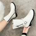 thumbnail image 5 of OKBOP Women's Low-Heeled Mid Calf Boots-Christmas Walking Shoes Women White Ankle Boots for Women Winter Vintage Warm Work Womens Boots Clearance, 5 of 8