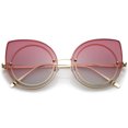 thumbnail image 1 of Women's Oversize Rimless Colored Gradient Flat Lens Cat Eye Sunglasses 63mm (Gold / Pink-Grey), 1 of 4