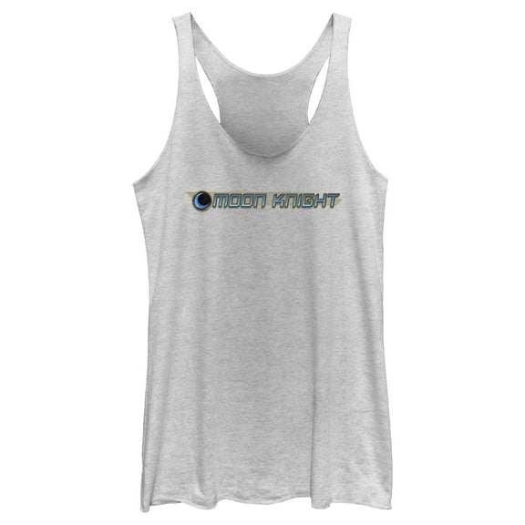 Women's Marvel: Moon Knight Blue Horizontal Logo  Racerback Tank Top White Heather Large