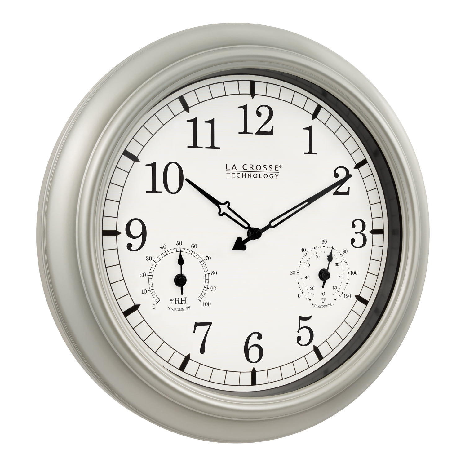 La Crosse Technology 18-Inch Indoor/Outdoor Classic Quartz Plastic Pewter Analog Wall Clock, WT-3181PL-Q