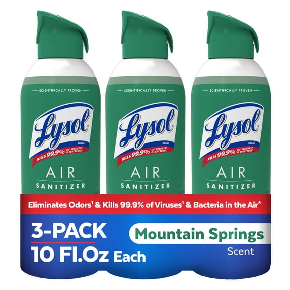 Lysol Air Sanitizer Spray with Odor Eliminator for Home & Office, Sanitizing Spray, Air Freshener Alternative, Mountain Spring Scent, 10 oz (Pack of 3)