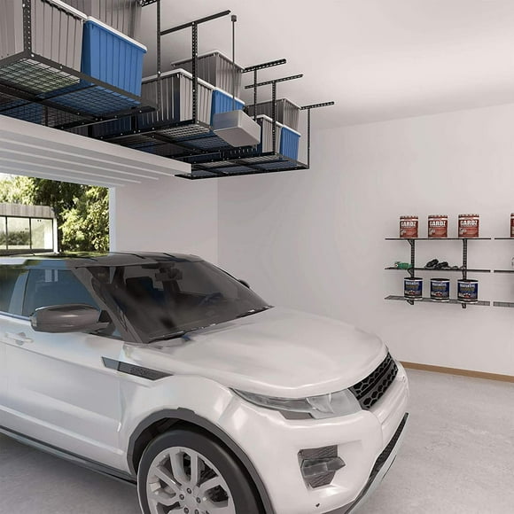 3x6ft Overhead Garage Storage Shelves, Heavy Duty Metal Garage Ceiling Storage Rack, Height Adjustable Garage Storage Organization System Holds up to 450lbs(72" x 36" x 40", Black)