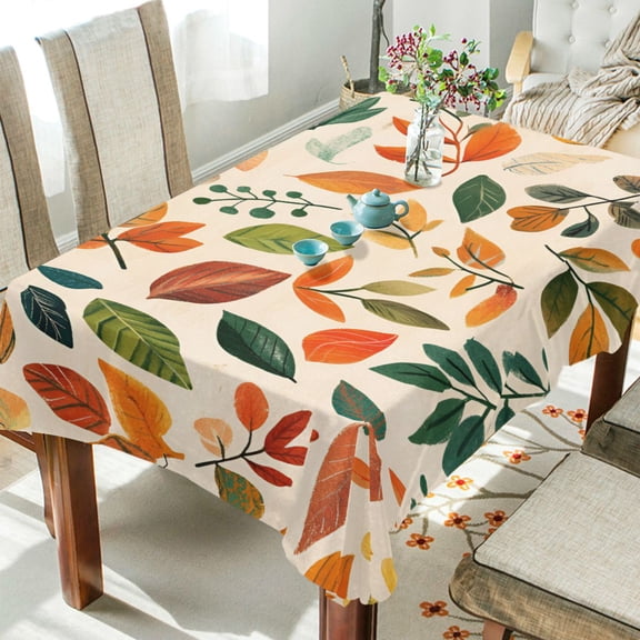 Yayeee Tablecloths 54" x 54" Rectangle Wrinkle Resistant Party Table Cover, Beige Retro Leaves