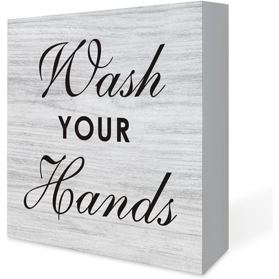 5x5 IN Bathroom Notice Wooden Box Sign with Saying Desk Decor 5 x 5 Inch Wash Your Hands Wood Box Sign Plaque Block Sign