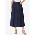 thumbnail image 2 of Woman Within Plus Size Petite Perfect Side-Elastic All-Cotton Button Front Denim Jeans Skirt, 2 of 4
