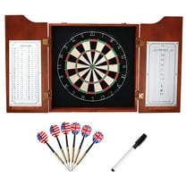 GSE Games & Sports Expert Solid Wood Dartboard Cabinet Set with Sisal Fiber Dartboard, Dart Scoreboard and 6 Steel Tip Darts for Target Game Indoor Game (Mahogany)
