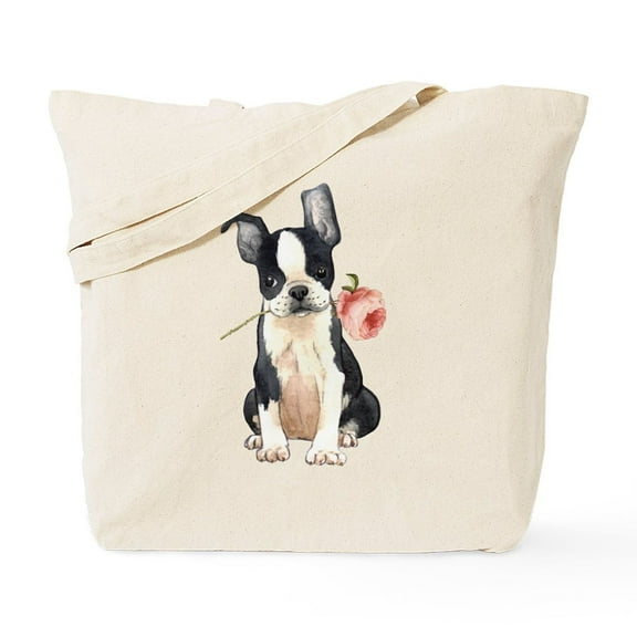 CafePress - Boston Terrier Rose Tote Bag - Unisex Canvas Tote Bag, Beige, 1-Piece