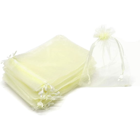 HRX Package 100pcs Little Organza Bags 3 x 4 inch Jewelry Gift Bags Mesh Bags Organza Favor Bags Drawstring Pouches for Jewelry Bracelets Candy Party Favor Small Gift Beige
