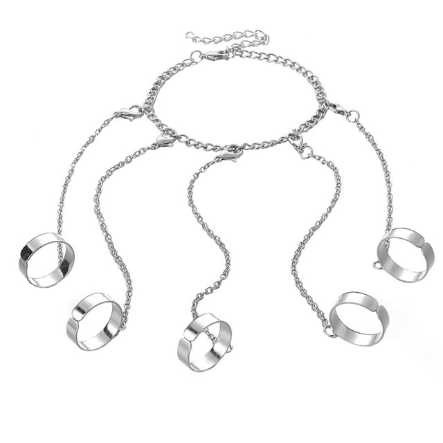 Anillo de cadena de moda para dedo, joyería de moda, adorno para dedo para mujer (plata)