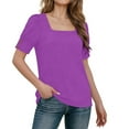 thumbnail image 6 of ShomPort Womens Summer Short Sleeve Shirts Square Neck Solid Color Casual Tshirts Tunic Tops Everyday, 6 of 7