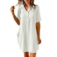 thumbnail image 1 of B91xZ Robe d'Été à Manches Courtes pour Femme, Manches Courtes, Col en V, Taille à Nouer, Asymétrique, Robe de Cocktail Unie, Blanc m, 1 of 5