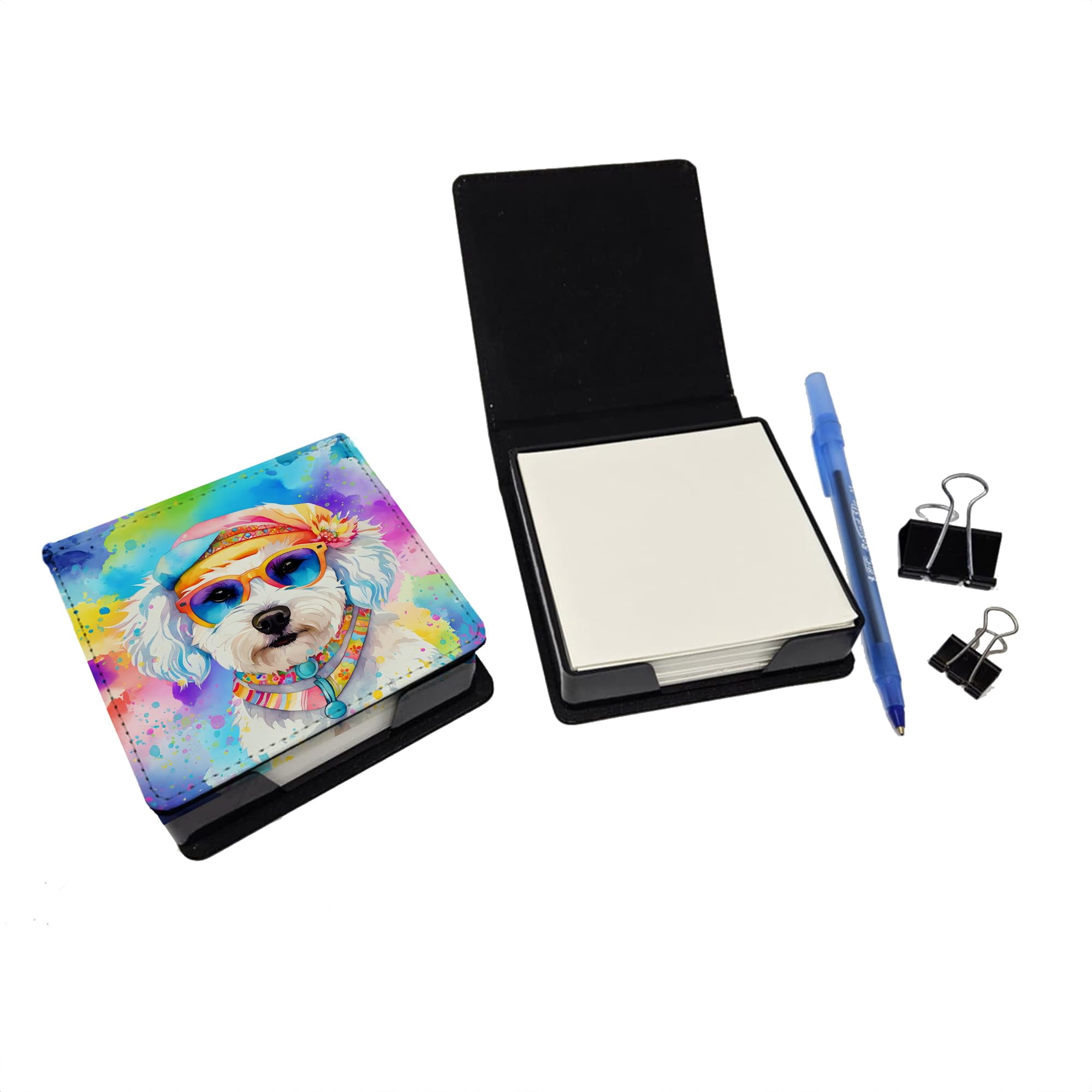 Caroline's Treasures Bichon Frise Hippie Dawg PU Leather Note Paper Holder with Artist-Designed Cover, Desk Accessory, Office Gift