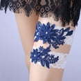 thumbnail image 4 of 2 Pcs Rhinestone Pearls Decoration Wedding Garters Bride Bridal Lace Garter Set, 4 of 5