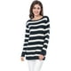 thumbnail image 3 of INSPIRE CHIC Suéter de rayas túnica con hombros descubiertos y cuello redondo para mujer Azul M, 3 of 6