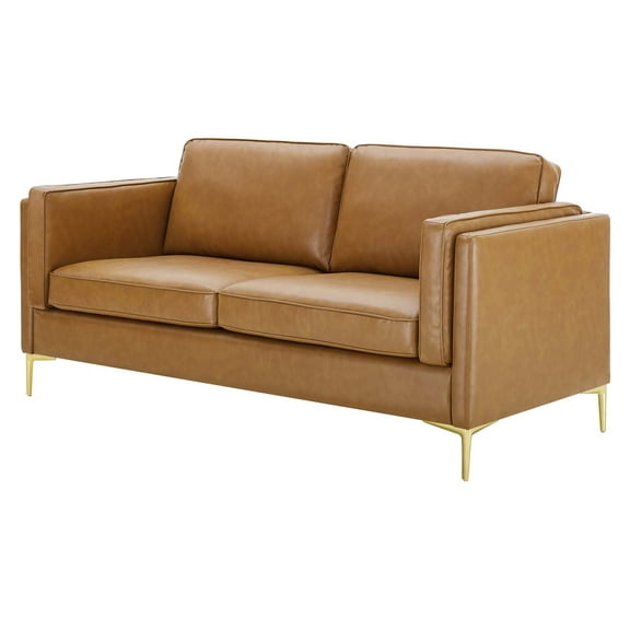Sofa, Faux Vegan Leather, Tan, Modern Contemporary Urban Design, Living Lounge Room Hotel Lobby Hospitality