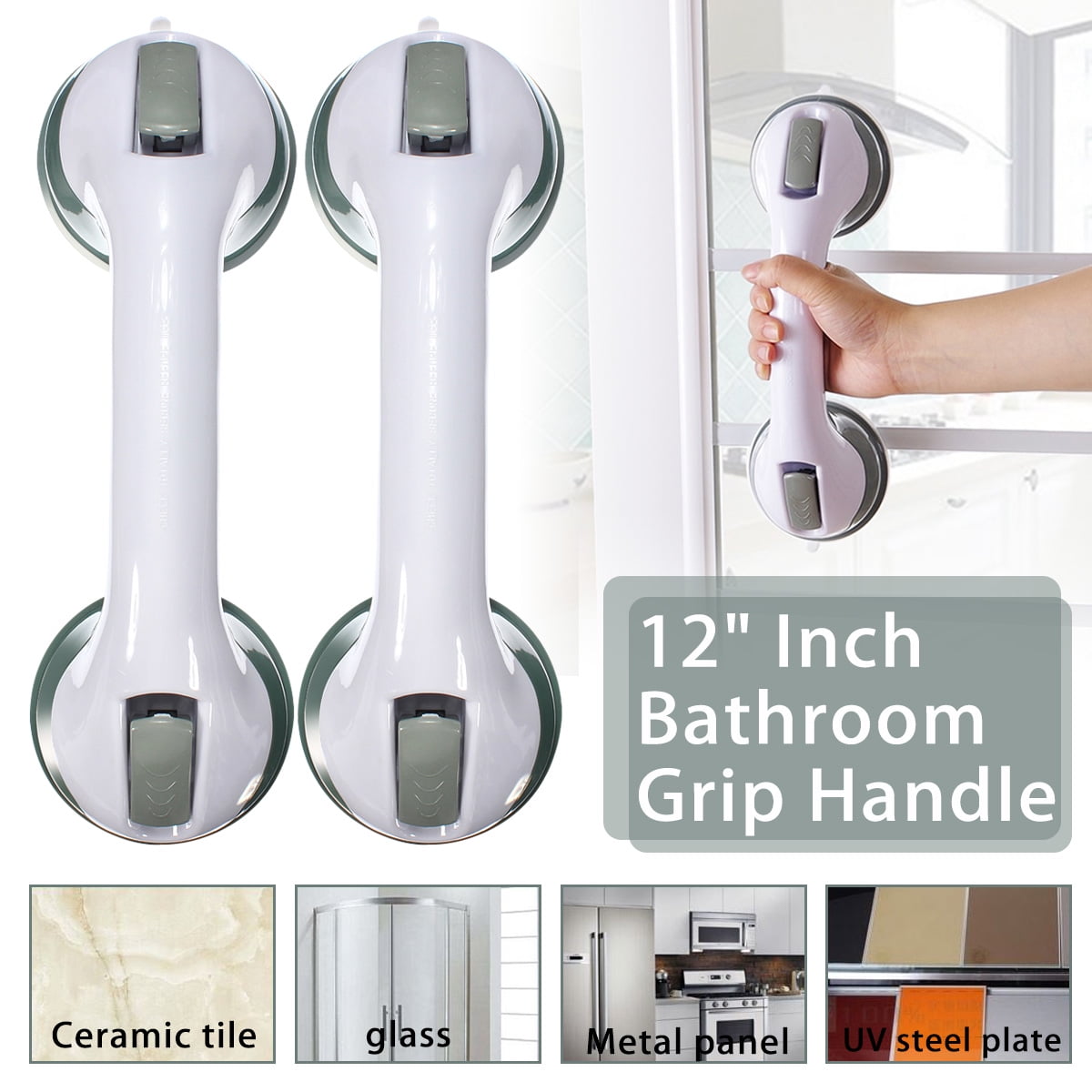 2PCS Waterproof Reusable Bathroom Safety Hand Rail Bath Grip Suction