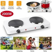 LASIEYO 2000W Portable Electric Double Burner, Dual Flat Electric Stove Burner Hot Plate for Cooking Kitchen Dorm Camping, White