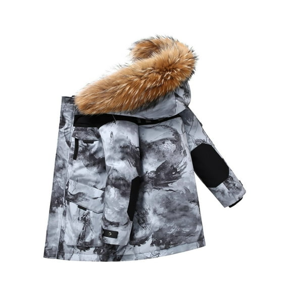 KAUOD Boys Puffer Parka Coats Faux-F𝐮r Hood Winter Insulated down Jackets Kids Thick Warm Outdoor Hiking Puffer Outwear