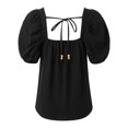 thumbnail image 4 of YDLCAFD Ribbed Tank Tops for Women Women Floral Crochet Short Sleeve Top Crewneck Solid Color Summer Blouses Shirts Fancy Tops for Women Boho Shirts for Women, 4 of 9
