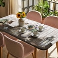 thumbnail image 3 of Vintage Flowers Table Cloths for 4 Foot Rectangle Tables, Wooden Birds Retro Art Farmhouse Patio Waterproof Elastic Fitted Tablecloths, Washable Rectangular Table Cover for Camping, 3 of 8