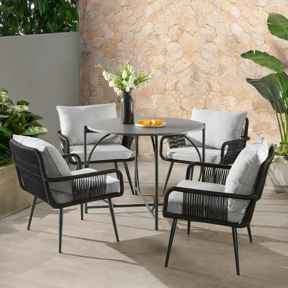 Andover All-Weather Outdoor Bistro Set with Four Rope Chairs and 30" H Bistro Table