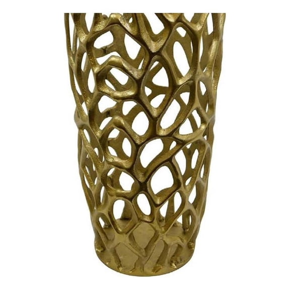 Benjara Decorative Accent Vase- Coral Inspired Open Pattern 23" Gold Metal
