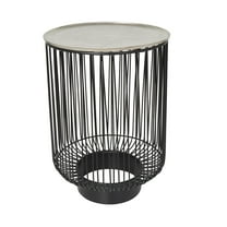 DecMode 16" x 22" Black Aluminum Metal Open Frame Wire Geometric Accent Table with Silver Aluminum Top, 1-Piece