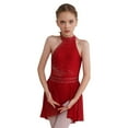 thumbnail image 3 of Aiihoo Girls Shiny Lyrical Dance Dress Sleeveless Halter Neck Leotard Wrap Skirt Modern Jazz Ballet Dress Burgundy 14, 3 of 7