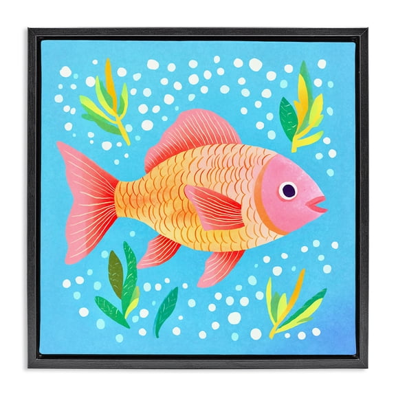 Stupell Industries Coastal Happy Fish Underwater Black Floating Frame Canvas Art, 18 x 18, by Andrea Haase