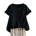 thumbnail image 2 of Black Tshirts for Women Summer Tops for Women 2025 Trendy Short Sleeve Cotton Linen Shirt Casual Button O Neck Tunic Blouses Outfits Going Out Tops for Women, 2 of 6