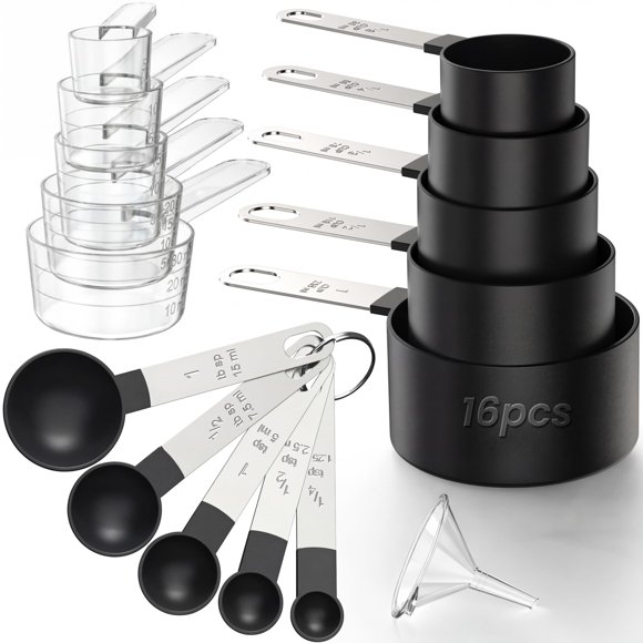 Juego de tazas y cucharas medidoras THLHKD 16 piezas negras