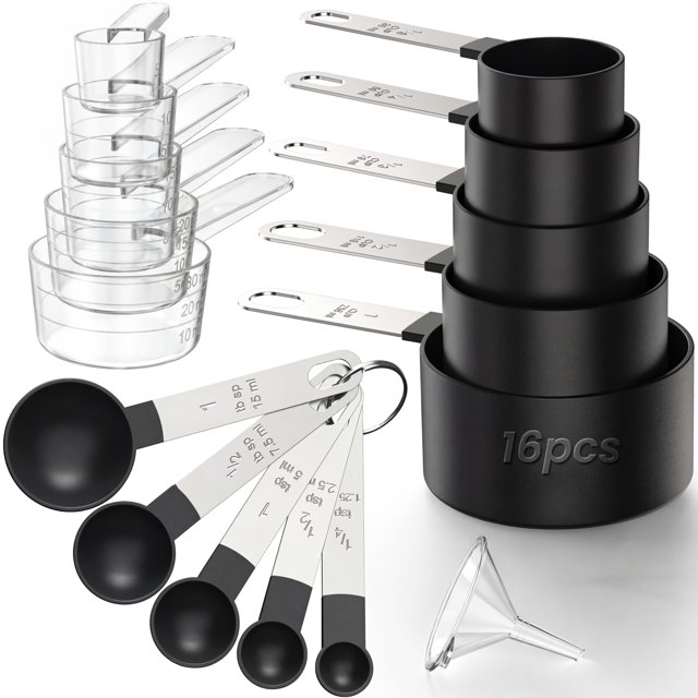 Juego de tazas y cucharas medidoras THLHKD 16 piezas negras