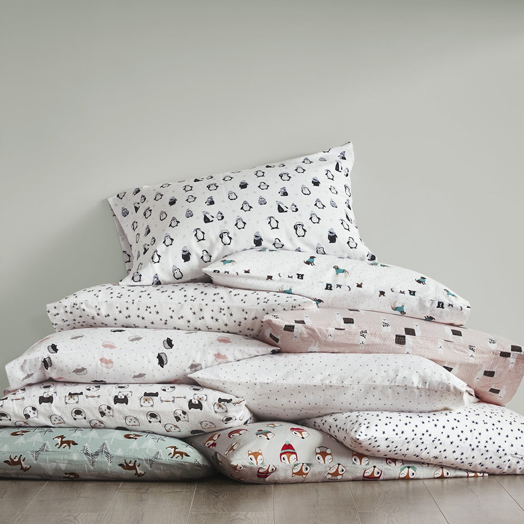Intelligent Design Cozy Soft 4-Piece Queen Cotton Flannel Printed Sheet Set, Teal Dogs